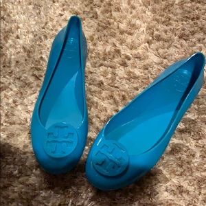 Teal Tory Burch Jelly Flats